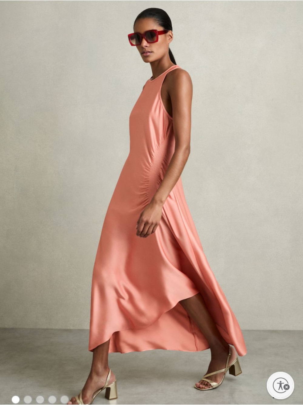 WORN ONCE Reiss Anessa Coral Satin Maxi Dress - Size 0